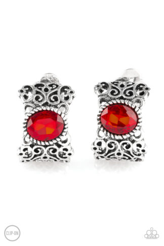 Earring - Glamorously Grand Duchess - Red Clip-On