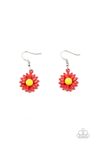 Earring - Starlet Shimmer Daisy Fishhook - Red