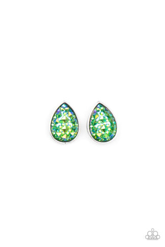 Earring - Starlet Shimmer Iridescent - Green Teardrops